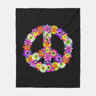 Peace Sign Floral in Black Fleecedecke