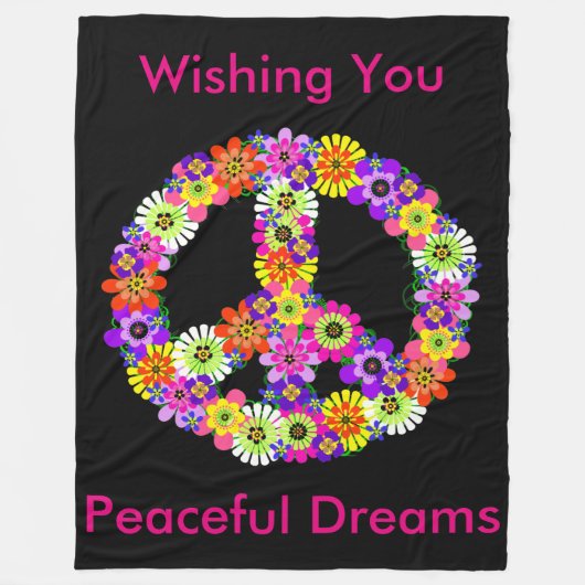 Peace Sign Floral in Black Friedlich Dreams Fleecedecke (Vorderseite)