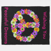 Peace Sign Floral in Black Friedlich Dreams Fleecedecke (Vorderseite (Horizontal))
