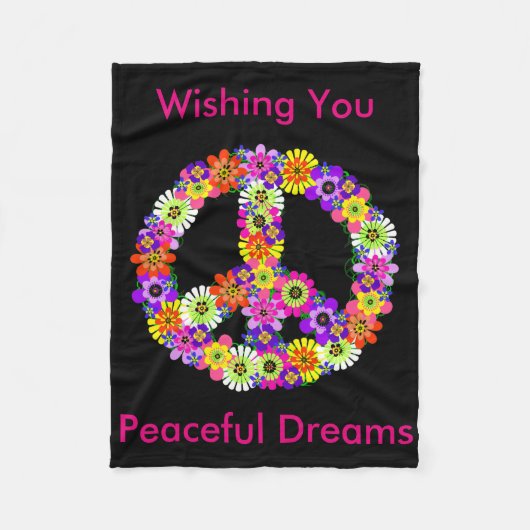 Peace Sign Floral in Black Friedlich Dreams Fleecedecke (Vorderseite)
