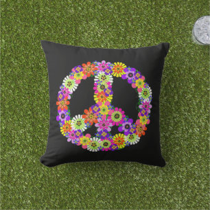 Peace Sign Floral in Black Kissen