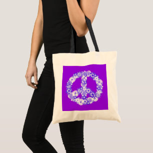 Peace Sign Floral Lila Tragetasche