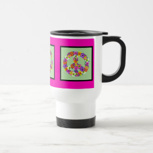 Peace Sign Floral mit Fuchsia und schwarzer Grenze Reisebecher