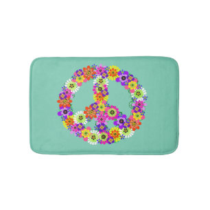 Peace Sign Floral on Aqua Badematte