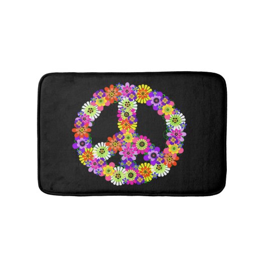 Peace Sign Floral on Black Badematte (Vorderseite)