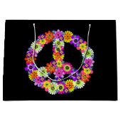 Peace Sign Floral on Black Große Geschenktüte (Vorderseite)
