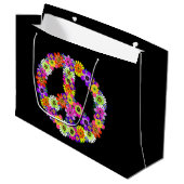 Peace Sign Floral on Black Große Geschenktüte (Vorderseite Schrägansicht)