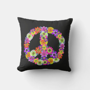 Peace Sign Floral on Black Kissen