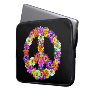 Peace Sign Floral on Black Laptopschutzhülle