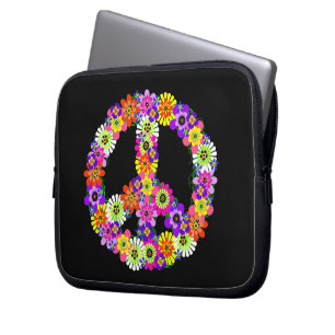 Peace Sign Floral on Black Laptopschutzhülle