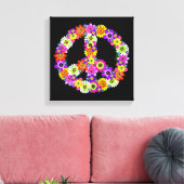 Peace Sign Floral on Black Leinwanddruck (Insitu (Wohnzimmer))