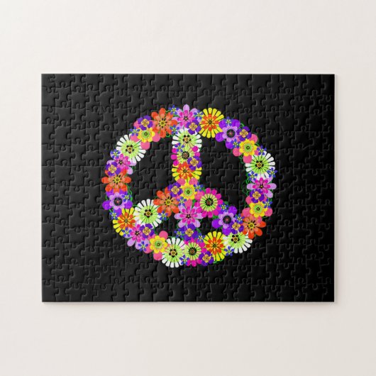 Peace Sign Floral on Black Puzzle (Horizontal)