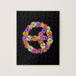 Peace Sign Floral on Black Puzzle