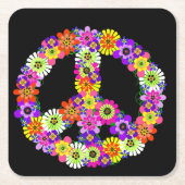 Peace Sign Floral on Black Rechteckiger Pappuntersetzer (Vorderseite)