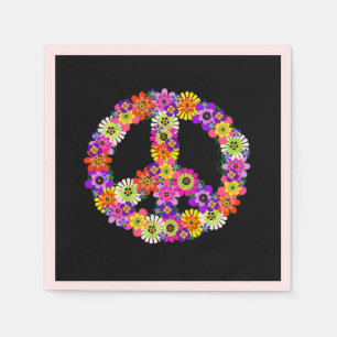 Peace Sign Floral on Black Serviette