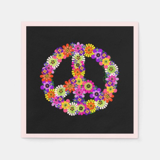 Peace Sign Floral on Black Serviette (Vorderseite)