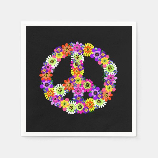 Peace Sign Floral on Black Serviette (Vorderseite)