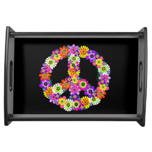 Peace Sign Floral on Black Tablett