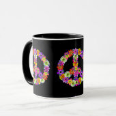 Peace Sign Floral on Black Tasse (Vorderseite Links)