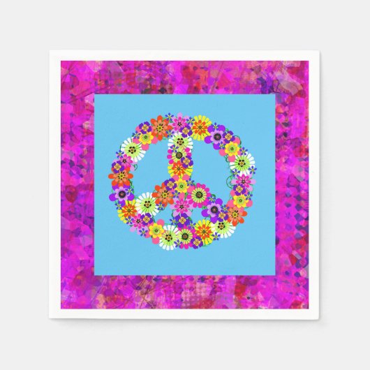 Peace Sign Floral on Blue Petals Serviette (Vorderseite)