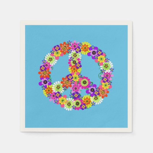 Peace Sign Floral on Blue Serviette (Vorderseite)