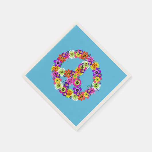 Peace Sign Floral on Blue Serviette (Ecke)