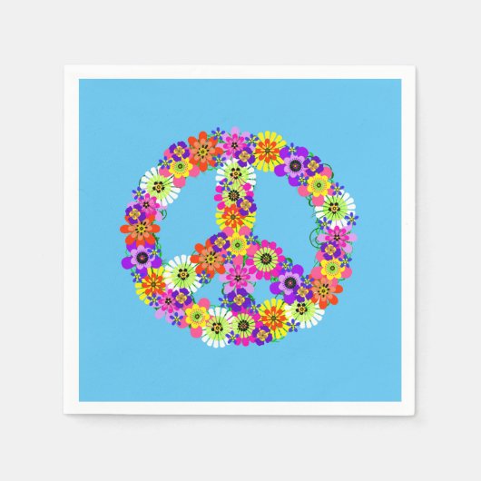 Peace Sign Floral on Blue Serviette (Vorderseite)