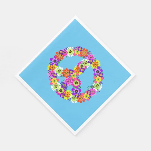 Peace Sign Floral on Blue Serviette (Ecke)