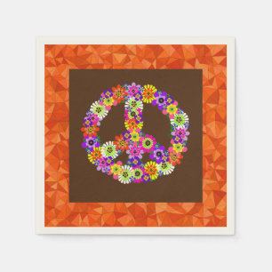 Peace Sign Floral on Brown mit Orange Serviette