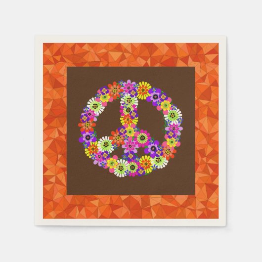 Peace Sign Floral on Brown mit Orange Serviette (Vorderseite)