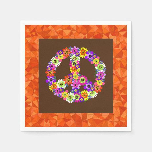 Peace Sign Floral on Brown mit Orange Serviette (Vorderseite)
