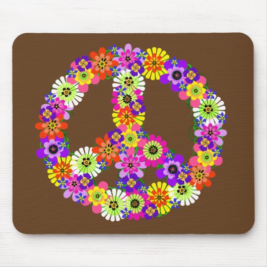 Peace Sign Floral on Brown Mousepad (Vorne)