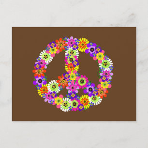 Peace Sign Floral on Brown Postkarte