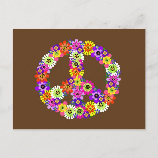 Peace Sign Floral on Brown Postkarte (Vorderseite)