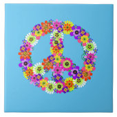Peace Sign Floral on Light Blue Fliese (Vorderseite)