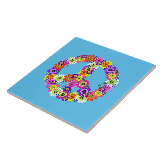 Peace Sign Floral on Light Blue Fliese (Seite)