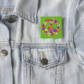 Peace Sign Floral on Lime Green Button (Beispiel)