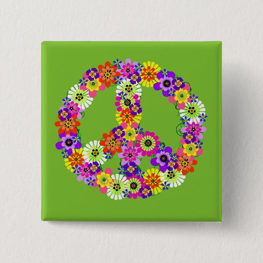 Peace Sign Floral on Lime Green Button (Vorderseite)