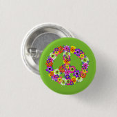 Peace Sign Floral on Lime Green Button (Vorne & Hinten)