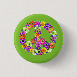 Peace Sign Floral on Lime Green Button