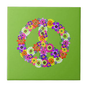 Peace Sign Floral on Lime Green Fliese
