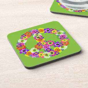 Peace Sign Floral on Lime Green Getränkeuntersetzer