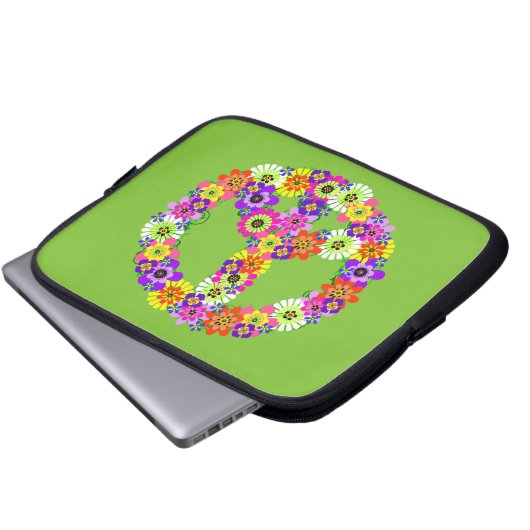 Peace Sign Floral on Lime Green Laptopschutzhülle (Vorne Knopf)