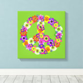 Peace Sign Floral on Lime Green Leinwanddruck (Insitu (Holzboden))