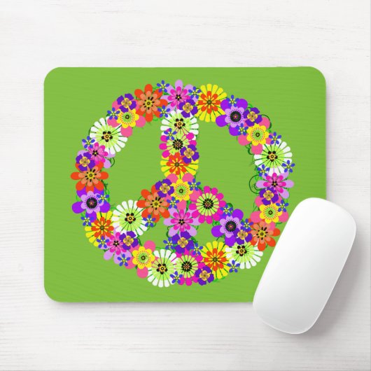 Peace Sign Floral on Lime Green Mousepad (Mit Mouse)