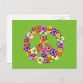 Peace Sign Floral on Lime Green Postkarte (Vorne/Hinten)
