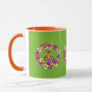 Peace Sign Floral on Lime Green Tasse