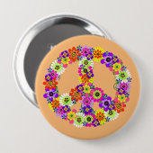Peace Sign Floral on Peach Button (Vorne & Hinten)