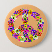 Peace Sign Floral on Peach Button (Vorderseite)