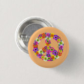 Peace Sign Floral on Peach Button (Vorne & Hinten)
